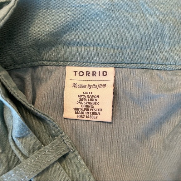 NWT, Torrid Teal Linen Tie Front Shorts, Size 12 - Picture 5 of 6